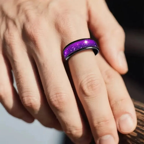 Purple Abalone Shell Inlay Men's Stainless Steel Ring - MiamiTeenyWeenyBikini.Com