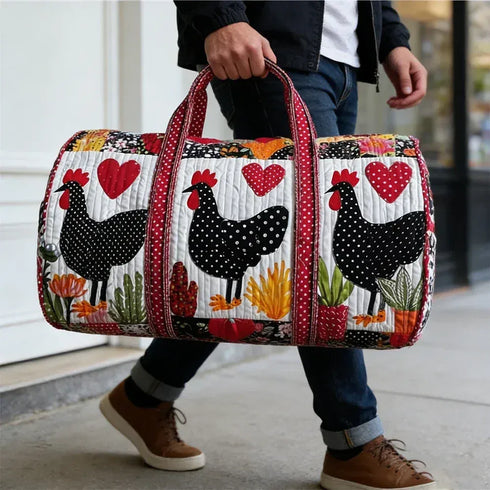 GF Funny Art Chicken Print Quilted Duffle Bag Bohemian Style 2026 Personalized Custom Travel Tote Women Men Weekender Bag - MiamiTeenyWeenyBikini.Com