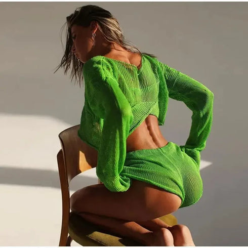 Knit Crop Top Shorts Sets - MiamiTeenyWeenyBikini.Com