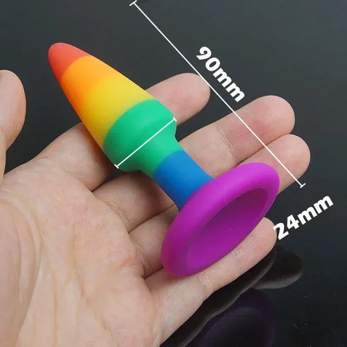 Rainbow Silicone Suction Butt Plug - MiamiTeenyWeenyBikini.Com