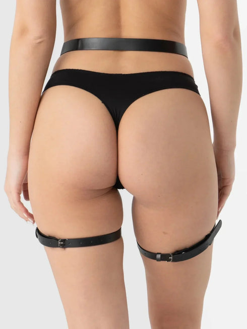 Women's Adjustable Black Leather Garter Belt - MiamiTeenyWeenyBikini.Com