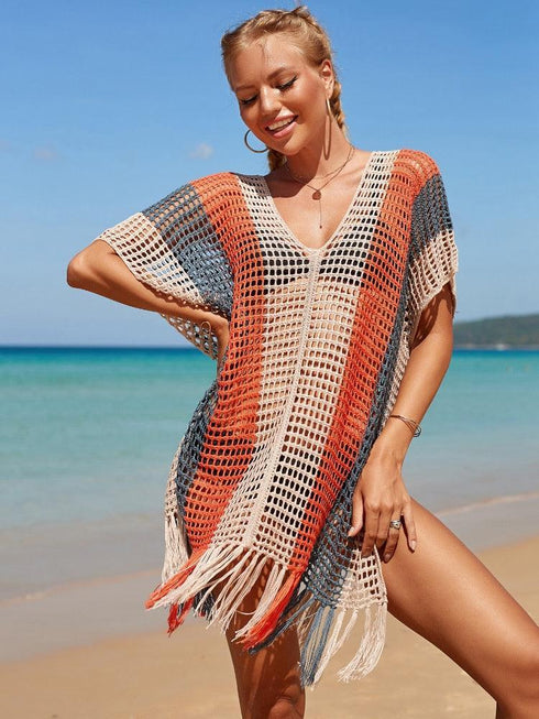 Rainbow Crochet Beach Cover Up - MiamiTeenyWeenyBikini.Com