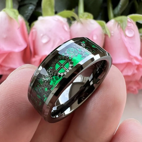 Inlay Polished Green Carbon Fiber Stainless Steel Ring - MiamiTeenyWeenyBikini.Com