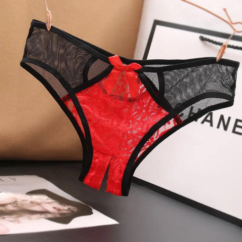 Floral Lace Open Crotch Panties - MiamiTeenyWeenyBikini.Com