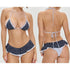 Lace-up Halter Neck Frill Trim Padded Bra + Thong Skirt Swimsuit - MiamiTeenyWeenyBikini.Com