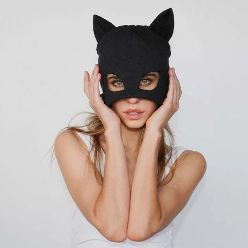 Cat's Ear Knitted Mask Cap - MiamiTeenyWeenyBikini.Com