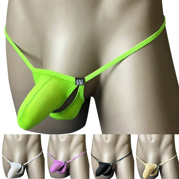 Men’s Hollow Split Thong with Bulge Pouch – Low Waist Erotic G-String Underwear - MiamiTeenyWeenyBikini.Com