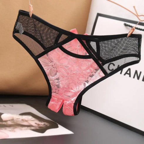 Floral Lace Open Crotch Panties - MiamiTeenyWeenyBikini.Com