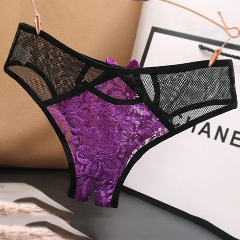 Floral Lace Open Crotch Panties - MiamiTeenyWeenyBikini.Com