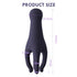 Purple silicone personal massager with three flexible arms, labeled product size and measurements.