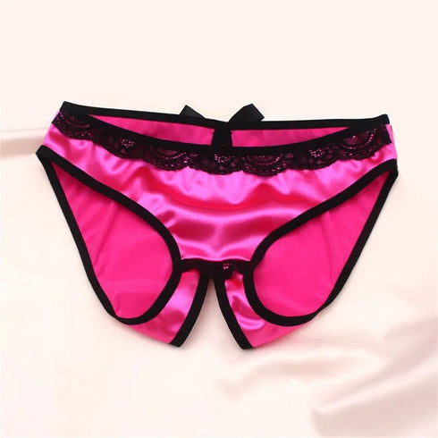 Smooth Satin Open Crotch Panties - MiamiTeenyWeenyBikini.Com