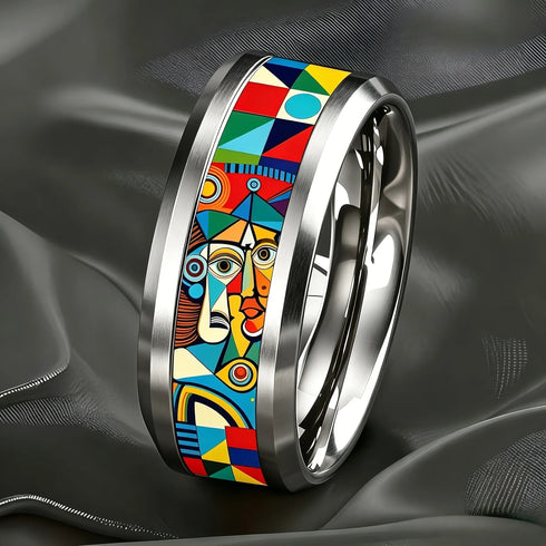 Starry Sky Stainless Steel Double Bevel Ring - MiamiTeenyWeenyBikini.Com