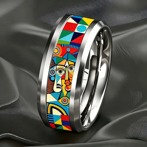 Starry Sky Stainless Steel Double Bevel Ring - MiamiTeenyWeenyBikini.Com