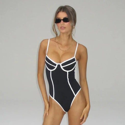 Black White One Piece Swimsuit