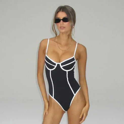 Black White One Piece Swimsuit - MiamiTeenyWeenyBikini.Com