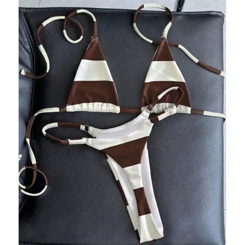 Stripe Brazilian Bikini Set - MiamiTeenyWeenyBikini.Com