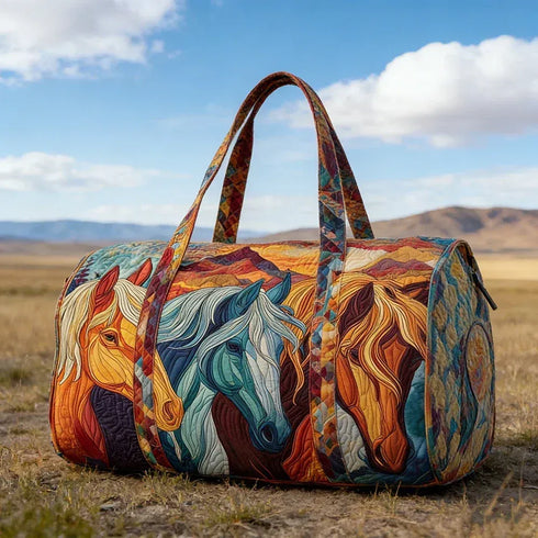 Boho Western Horse Quilted Duffle Bag - MiamiTeenyWeenyBikini.Com.