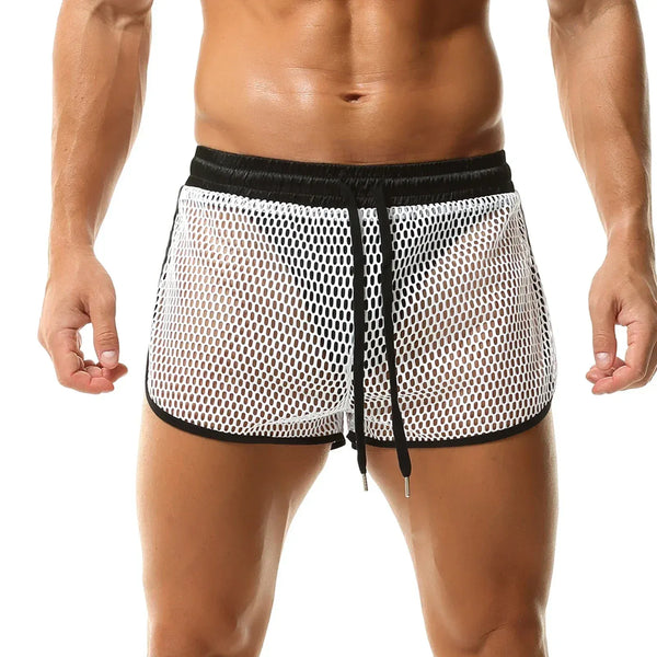 Men's See-Through Fishnet Swim Trunks - MiamiTeenyWeenyBikini.Com