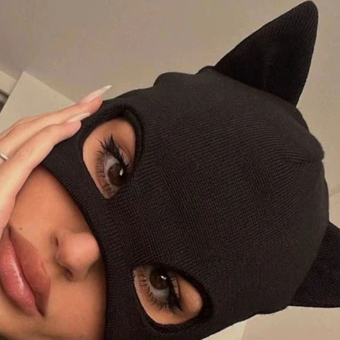 Cat's Ear Knitted Mask Cap - MiamiTeenyWeenyBikini.Com