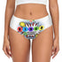 White bikini-style underwear with a colorful comic-style burst graphic and the word "BINGO" in multicolored letters, shown on a model against a plain white background.