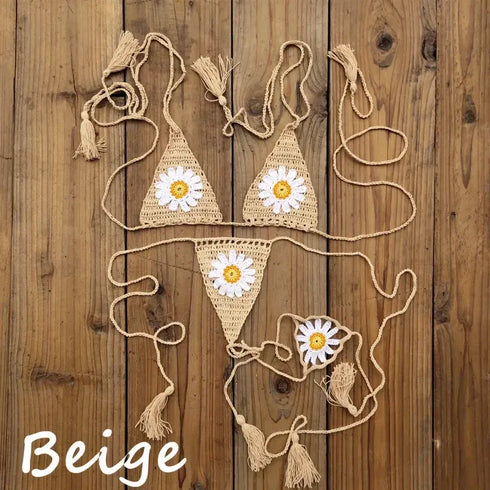 Handmade Crochet Sunflower Bikini Set - MiamiTeenyWeenyBikini.Com