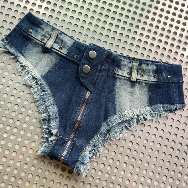 Ultra Low-Waisted Tassel Sexy Denim Shorts - MiamiTeenyWeenyBikini.Com
