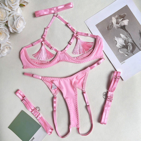 Tassel Open Bra Bilizna Crotchless Set - MiamiTeenyWeenyBikini.Com