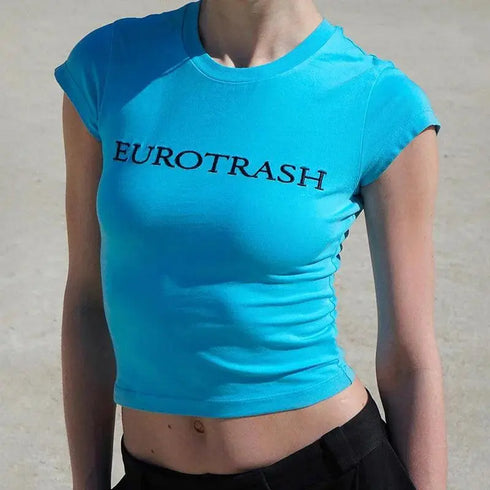 Euro Trash Blue Tee - MiamiTeenyWeenyBikini.Com