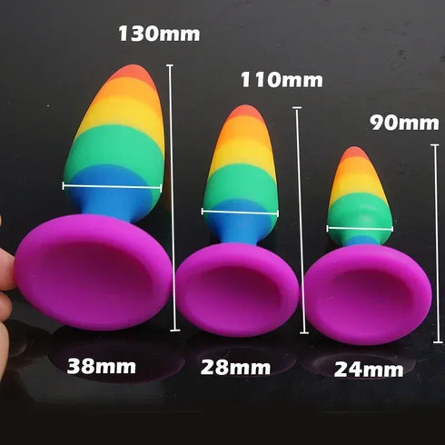 Rainbow Silicone Suction Butt Plug - MiamiTeenyWeenyBikini.Com