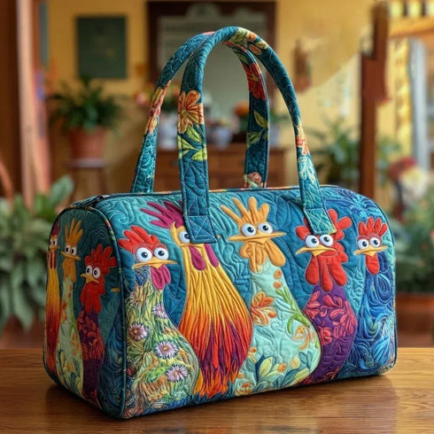 GF Funny Art Chicken Print Quilted Duffle Bag Bohemian Style 2026 Personalized Custom Travel Tote Women Men Weekender Bag - MiamiTeenyWeenyBikini.Com