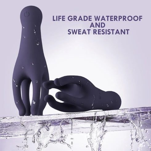 Waterproof and sweat-resistant silicone personal massager with dual prongs, purple color