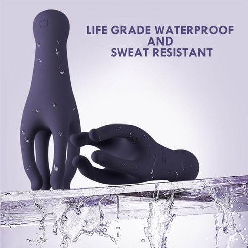 Waterproof and sweat-resistant silicone personal massager with dual prongs, purple color
