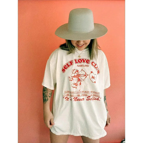 Self Love Club Oversized Tee - MiamiTeenyWeenyBikini.Com