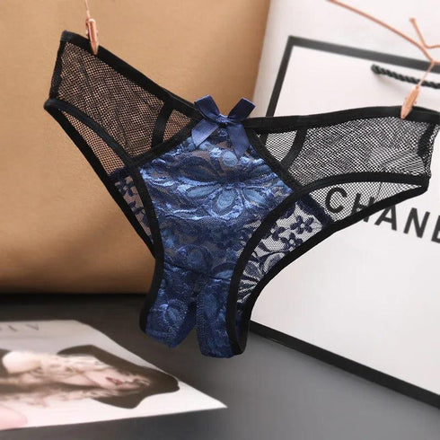 Floral Lace Open Crotch Panties - MiamiTeenyWeenyBikini.Com