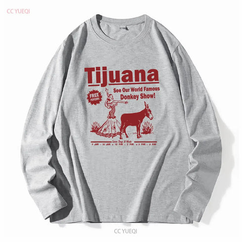 Gray long-sleeve shirt with red graphic and text 'Tijuana' on a white background