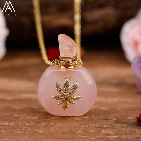 Natural Roses Amethyst Crystal Perfume Pendant