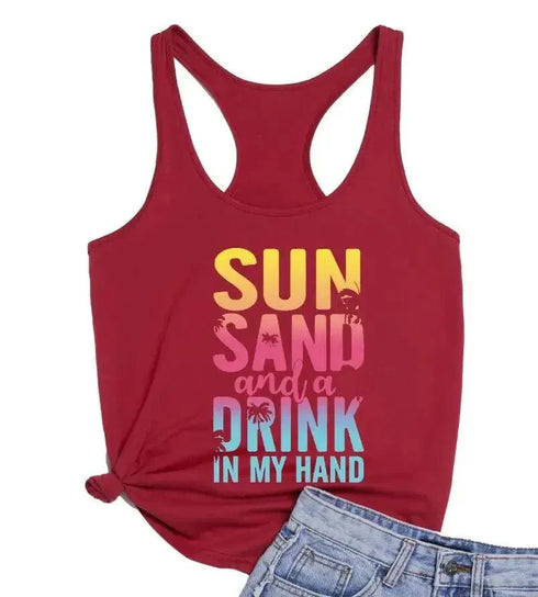 Sun Sand And A Drink In My Hand Tank Top - MiamiTeenyWeenyBikini.Com