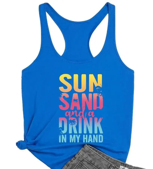 Sun Sand And A Drink In My Hand Tank Top - MiamiTeenyWeenyBikini.Com