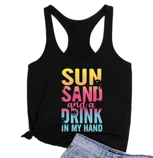 Sun Sand And A Drink In My Hand Tank Top - MiamiTeenyWeenyBikini.Com