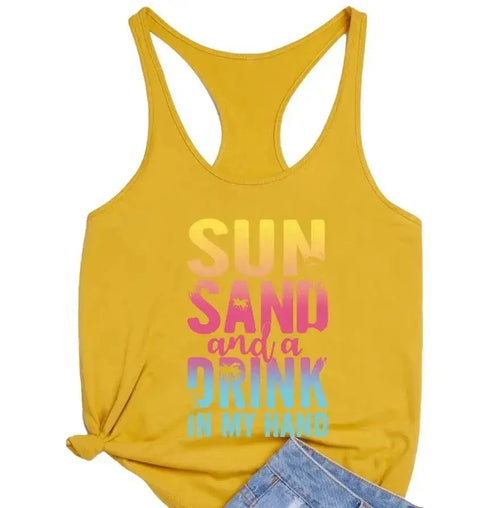 Sun Sand And A Drink In My Hand Tank Top - MiamiTeenyWeenyBikini.Com