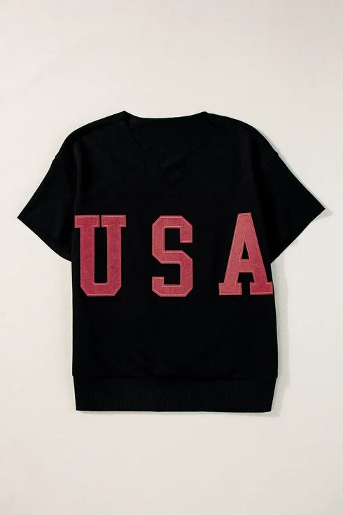 USA Notched Short Sleeve T-Shirt - MiamiTeenyWeenyBikini.Com