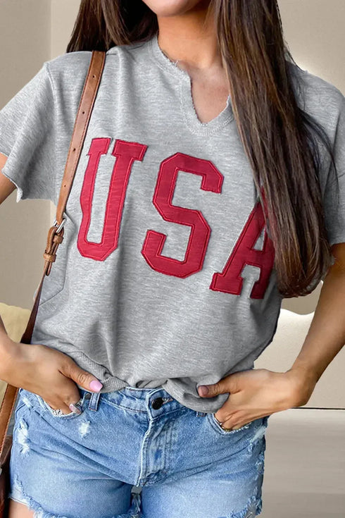USA Notched Short Sleeve T-Shirt - MiamiTeenyWeenyBikini.Com