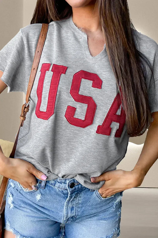USA Notched Short Sleeve T-Shirt - MiamiTeenyWeenyBikini.Com