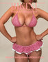 Lace-up Halter Neck Frill Trim Padded Bra + Thong Skirt Swimsuit - MiamiTeenyWeenyBikini.Com