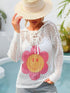 Flower Graphic Lace-Up Openwork Hooded Cover Up - MiamiTeenyWeenyBikni.Com
