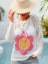 Flower Graphic Lace-Up Openwork Hooded Cover Up - MiamiTeenyWeenyBikni.Com