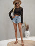 Openwork Flare Sleeve Cropped Cover Up - MiamiTeenyWeenyBikini.Com