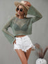 Openwork Flare Sleeve Cropped Cover Up - MiamiTeenyWeenyBikini.Com