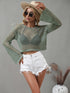 Openwork Flare Sleeve Cropped Cover Up - MiamiTeenyWeenyBikini.Com