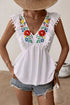 Embroidered Pom-Pom Trim Cap Sleeve Babydoll Top - MiamiTeenyWeenyBikini.Com
